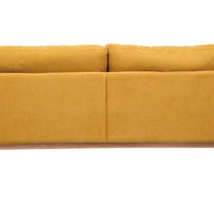 Canapé Scandinave Déhoussable 3 Places En Tissu Effet Velours Jaune Moutarde Et Bois Clair OSLO 16