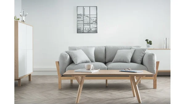 prix abordable Canapé Scandinave Déhoussable 3 Places En Tissu Gris Anthracite Et Bois Clair KYO 8