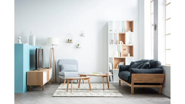 prix abordable Canapé Scandinave Déhoussable 3 Places En Tissu Gris Anthracite Et Bois Clair KYO 7