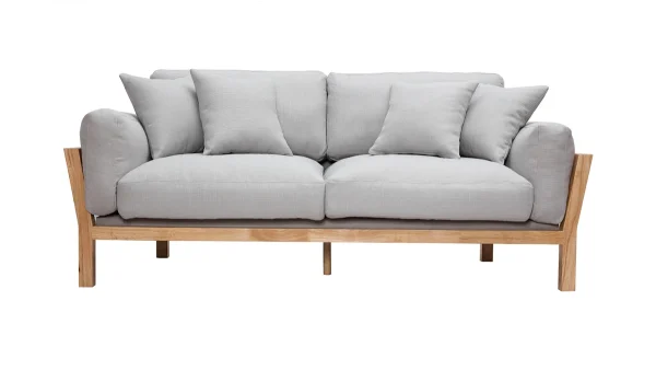 Canapé Scandinave Déhoussable 3 Places En Tissu Gris Clair Et Bois Clair KYO 1