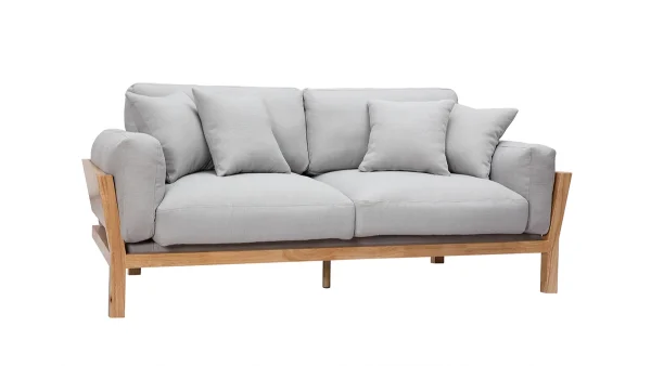 Canapé Scandinave Déhoussable 3 Places En Tissu Gris Clair Et Bois Clair KYO 3