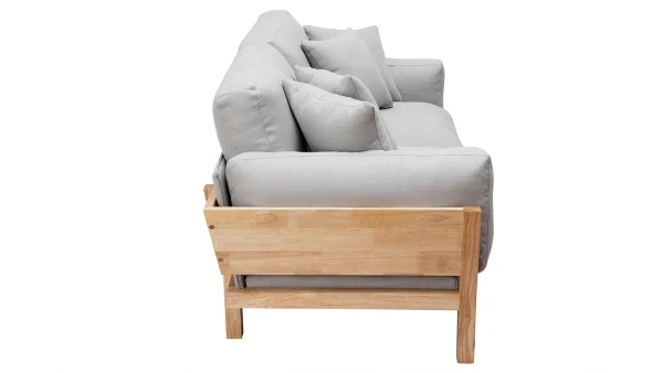 Canapé Scandinave Déhoussable 3 Places En Tissu Gris Clair Et Bois Clair KYO 4