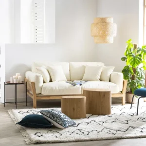 Canapé Scandinave Déhoussable 3 Places En Tissu Gris Clair Et Bois Clair KYO 20