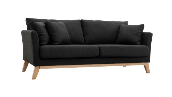 Top ventes Canapé Scandinave Déhoussable 3 Places En Tissu Gris Foncé Et Bois Clair OSLO 3