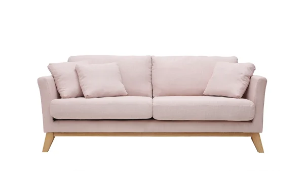 Canapé Scandinave Déhoussable 3 Places En Tissu Rose Et Bois Clair OSLO vente luxe pas cher 1