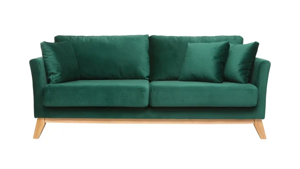 Canapé Scandinave Déhoussable 3 Places En Tissu Velours Vert émeraude Et Bois Clair OSLO boutique en ligne 1