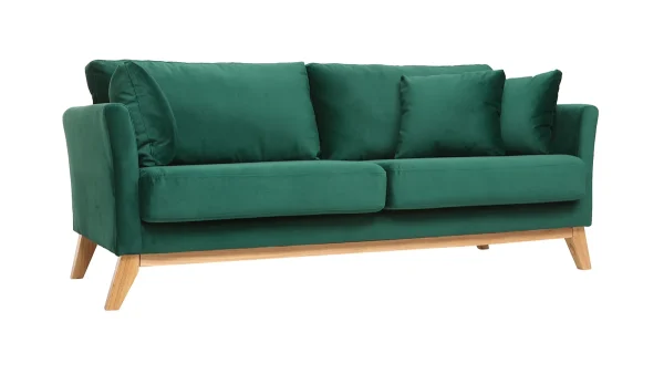 Canapé Scandinave Déhoussable 3 Places En Tissu Velours Vert émeraude Et Bois Clair OSLO 3