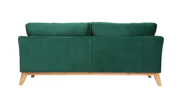 Nouvelle tendance Canapé Scandinave Déhoussable 3 Places En Tissu Velours Vert émeraude Et Bois Clair OSLO 4