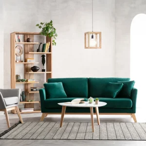 Canapé Scandinave Déhoussable 3 Places En Tissu Velours Vert émeraude Et Bois Clair OSLO boutique en ligne 16