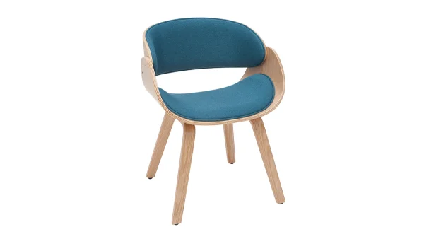 Chaise Design En Tissu Bleu Canard Et Bois Clair BENT comparez les prix 3