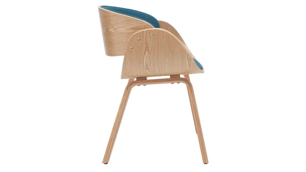 Chaise Design En Tissu Bleu Canard Et Bois Clair BENT comparez les prix 4