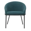 soldes pas cher Chaise Design En Tissu Effet Velours Bleu Canard Et Métal Noir JENNA 25