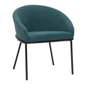 soldes pas cher Chaise Design En Tissu Effet Velours Bleu Canard Et Métal Noir JENNA 11