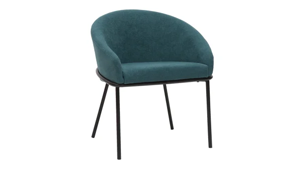 soldes pas cher Chaise Design En Tissu Effet Velours Bleu Canard Et Métal Noir JENNA 3