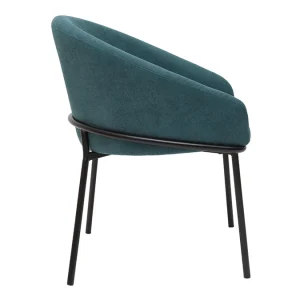 soldes pas cher Chaise Design En Tissu Effet Velours Bleu Canard Et Métal Noir JENNA 13