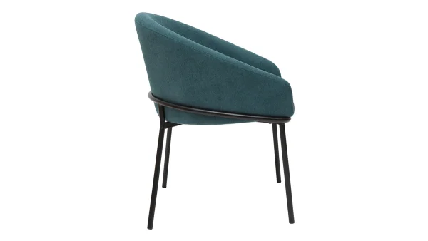 soldes pas cher Chaise Design En Tissu Effet Velours Bleu Canard Et Métal Noir JENNA 4