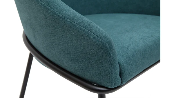 soldes pas cher Chaise Design En Tissu Effet Velours Bleu Canard Et Métal Noir JENNA 6