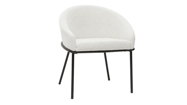 soldes Chaise Design En Tissu Velours Chenille Blanc Cassé Et Métal Noir JENNA 3