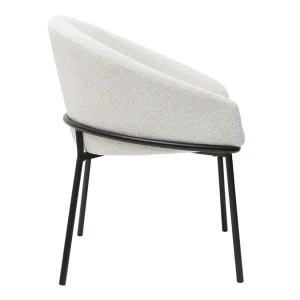 soldes Chaise Design En Tissu Velours Chenille Blanc Cassé Et Métal Noir JENNA 14