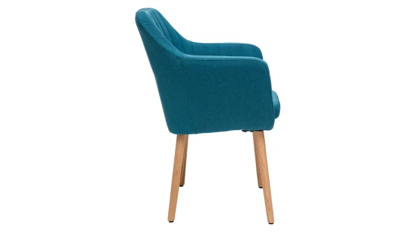 Chaise Scandinave En Tissu Bleu Canard Et Bois Clair ALEYNA 4