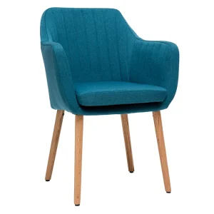 Chaise Scandinave En Tissu Bleu Canard Et Bois Clair ALEYNA 12