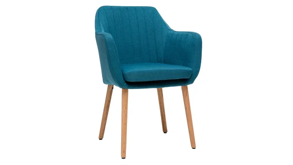 Chaise Scandinave En Tissu Bleu Canard Et Bois Clair ALEYNA Achat 3