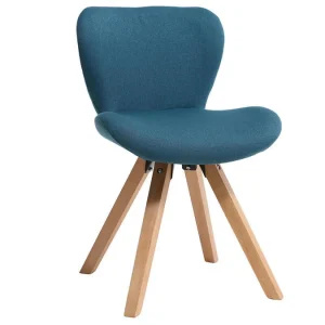 dernière tendance Chaise Scandinave En Tissu Bleu Canard Et Bois Clair Massif ANYA 10