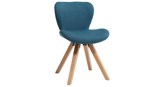 dernière tendance Chaise Scandinave En Tissu Bleu Canard Et Bois Clair Massif ANYA 3