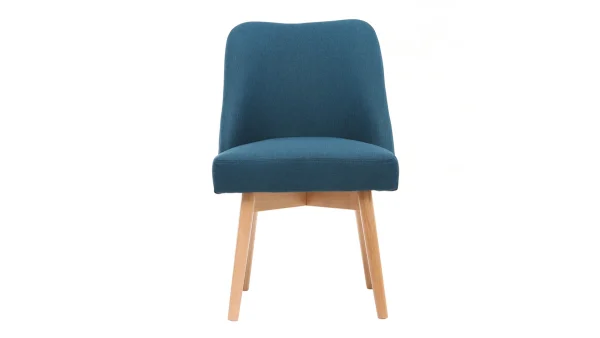 Chaise Scandinave En Tissu Bleu Canard Et Bois Clair Massif LIV 1