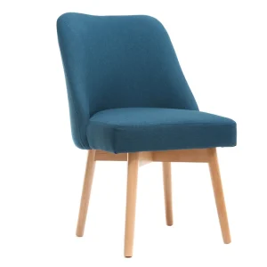 Chaise Scandinave En Tissu Bleu Canard Et Bois Clair Massif LIV 10