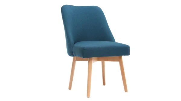 Chaise Scandinave En Tissu Bleu Canard Et Bois Clair Massif LIV 3