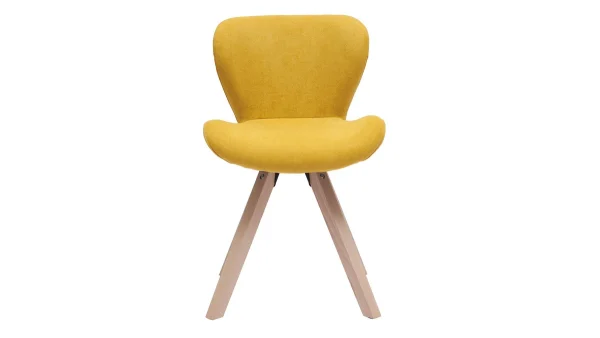 Chaise Scandinave En Tissu Effet Velours Jaune Moutarde Et Bois Clair Massif ANYA 1