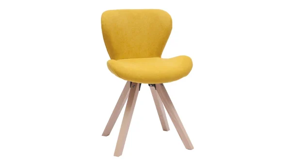 Chaise Scandinave En Tissu Effet Velours Jaune Moutarde Et Bois Clair Massif ANYA 3