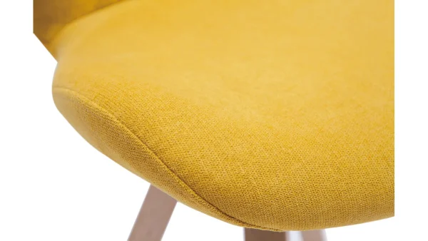 Chaise Scandinave En Tissu Effet Velours Jaune Moutarde Et Bois Clair Massif ANYA 6