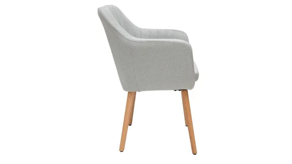 Chaise Scandinave En Tissu Gris Clair Et Bois Clair Chêne Massif ALEYNA 4