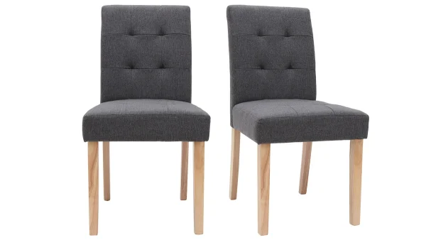 Chaises Capitonnées En Tissu Gris Foncé Et Bois Clair Massif (lot De 2) ESTER 1