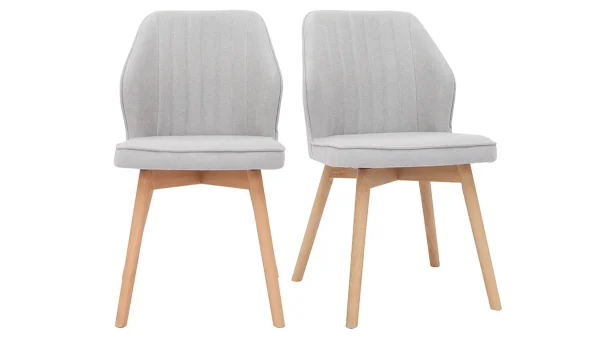 Chaises Design En Tissu Effet Velours Gris Et Bois Clair Massif (lot De 2) FANETTE achat pas cher 1