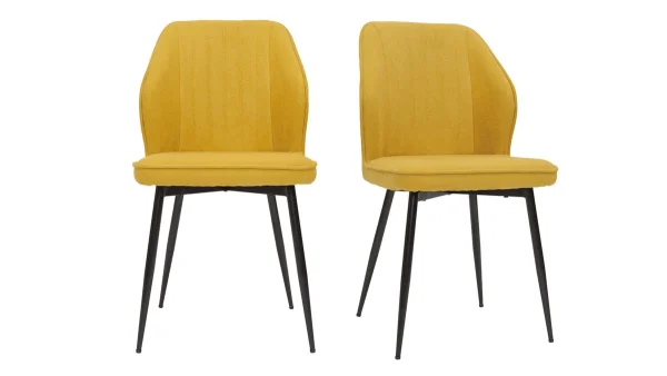 Chaises Design En Tissu Effet Velours Jaune Moutarde Et Métal Noir (lot De 2) FANETTE 1