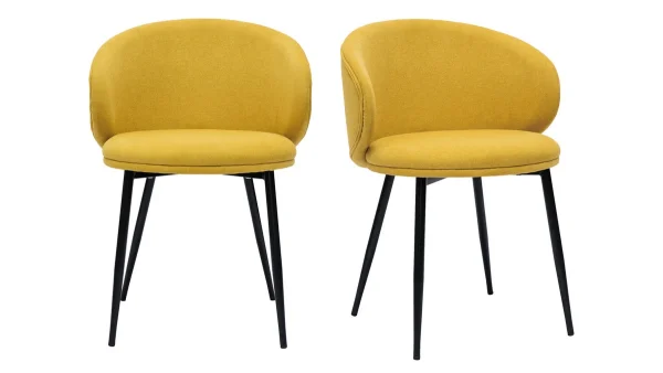 Chaises Design En Tissu Effet Velours Jaune Moutarde Et Métal Noir (lot De 2) ROSALIE à prix d'occasion 1