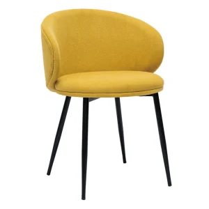 Chaises Design En Tissu Effet Velours Jaune Moutarde Et Métal Noir (lot De 2) ROSALIE à prix d'occasion 14