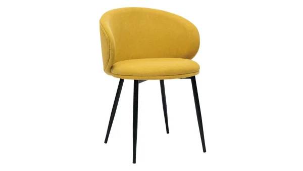 Chaises Design En Tissu Effet Velours Jaune Moutarde Et Métal Noir (lot De 2) ROSALIE à prix d'occasion 4