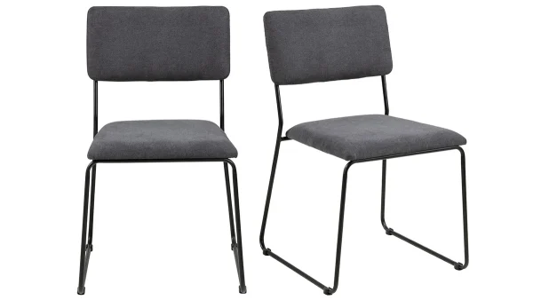 Chaises Design En Tissu Gris Et Métal Noir (lot De 2) FLORE mode pas cher 1