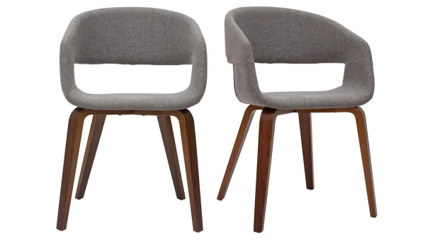 Chaises Design En Tissu Gris Et Pieds En Bois Foncé Noyer (lot De 2) SLAM 1