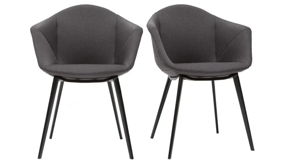 Chaises Design En Tissu Gris Foncé Et Métal Noir (lot De 2) TAYA 1