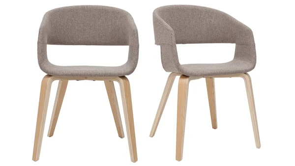 Chaises Design En Tissu Taupe Et Bois Clair Chêne (lot De 2) SLAM 1