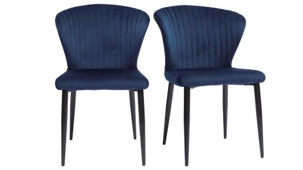 Chaises Design En Tissu Velours Bleu Et Métal Noir (lot De 2) KAYEL 1