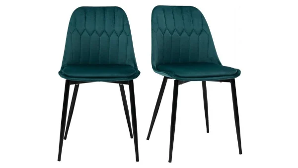 Chaises Design En Tissu Velours Bleu Pétrole Et Métal Noir (lot De 2) FUSE boutique en ligne france 1