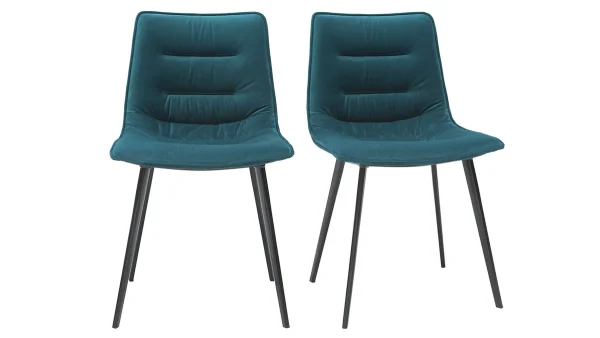 Chaises Design En Tissu Velours Bleu Pétrole Et Métal Noir (lot De 2) PARKER 1