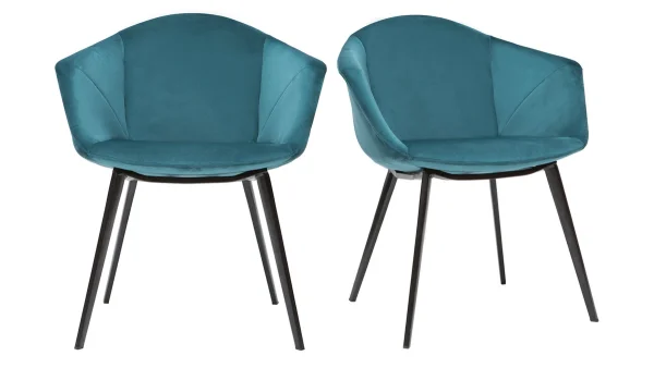 Chaises Design En Tissu Velours Bleu Pétrole Et Métal Noir (lot De 2) TAYA 1