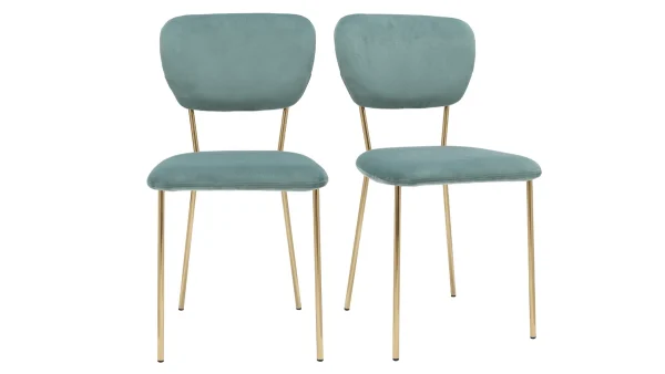 Chaises Design En Tissu Velours Gaufré Vert Céladon Et Métal Doré (lot De 2) LEPIDUS 1